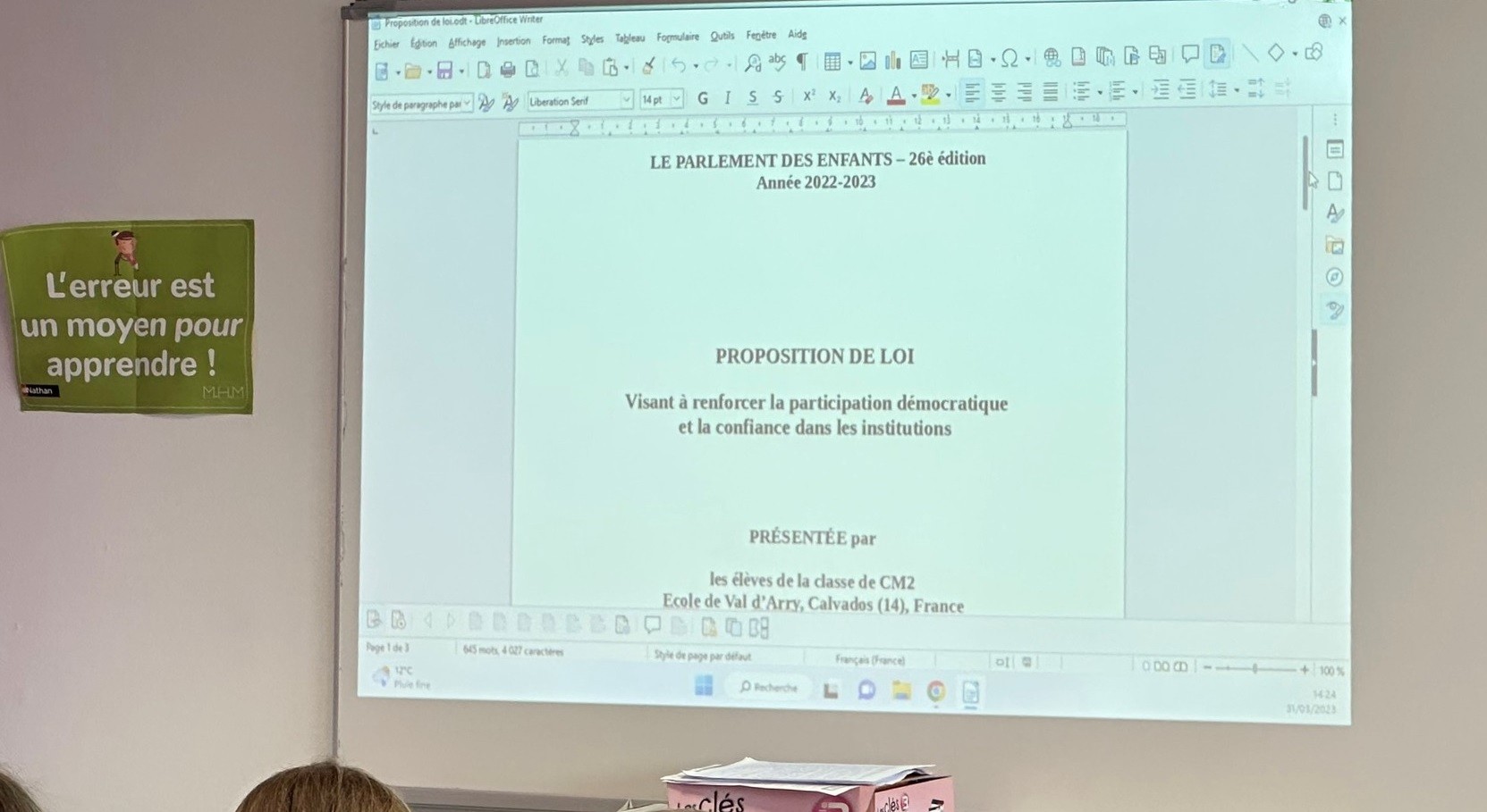 Visite de monsieur le depute dans la classe de cm2