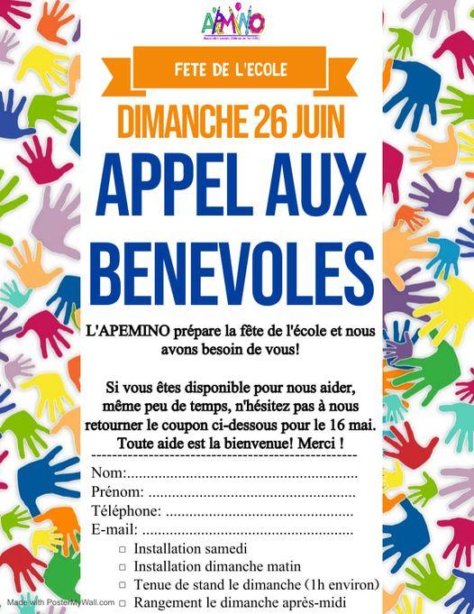 20220505 appel aux benevoles pour la fete de l ecole du 26 juin