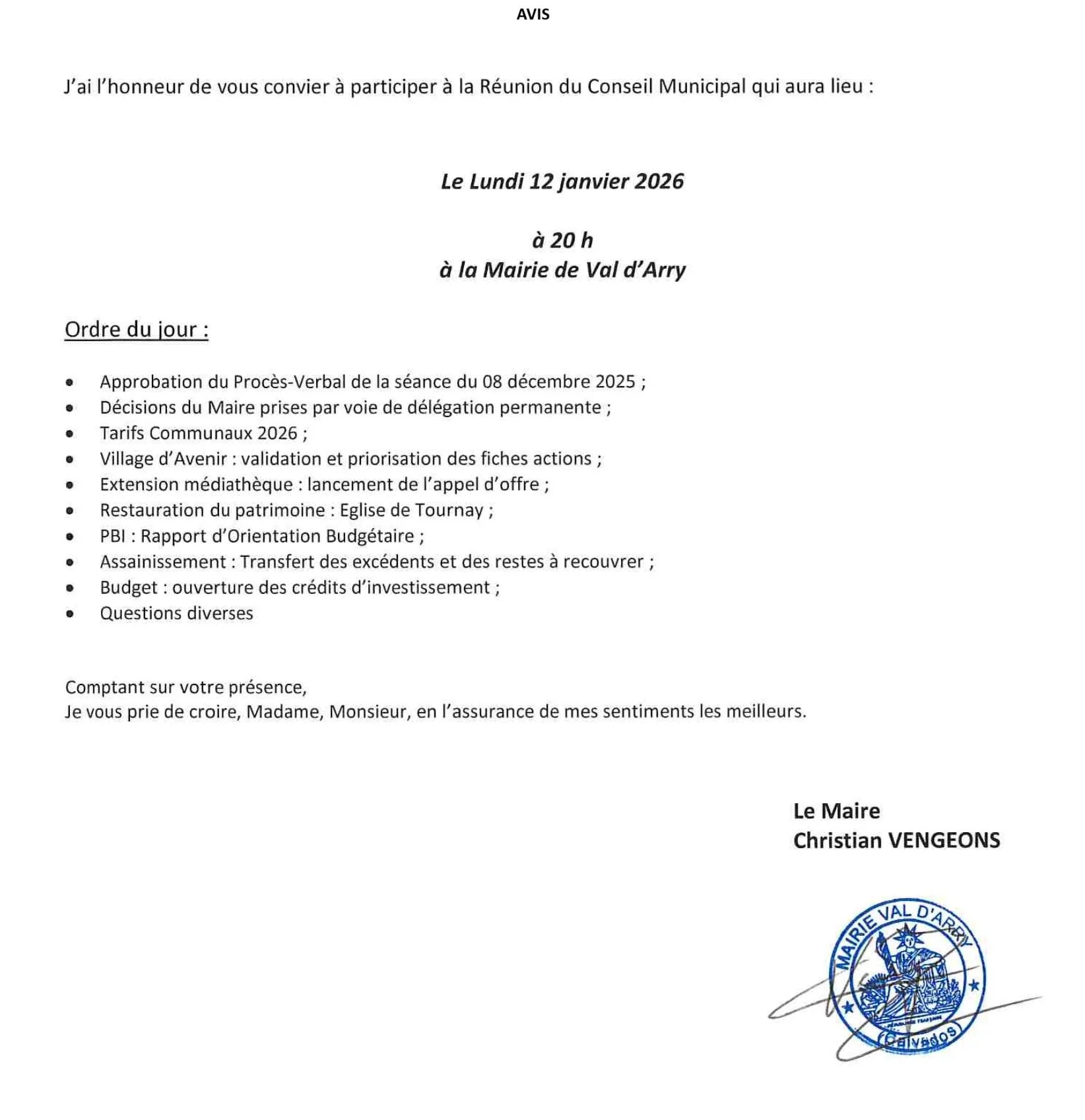 2026 01 12 avis de reunion du cm de janvier 2026