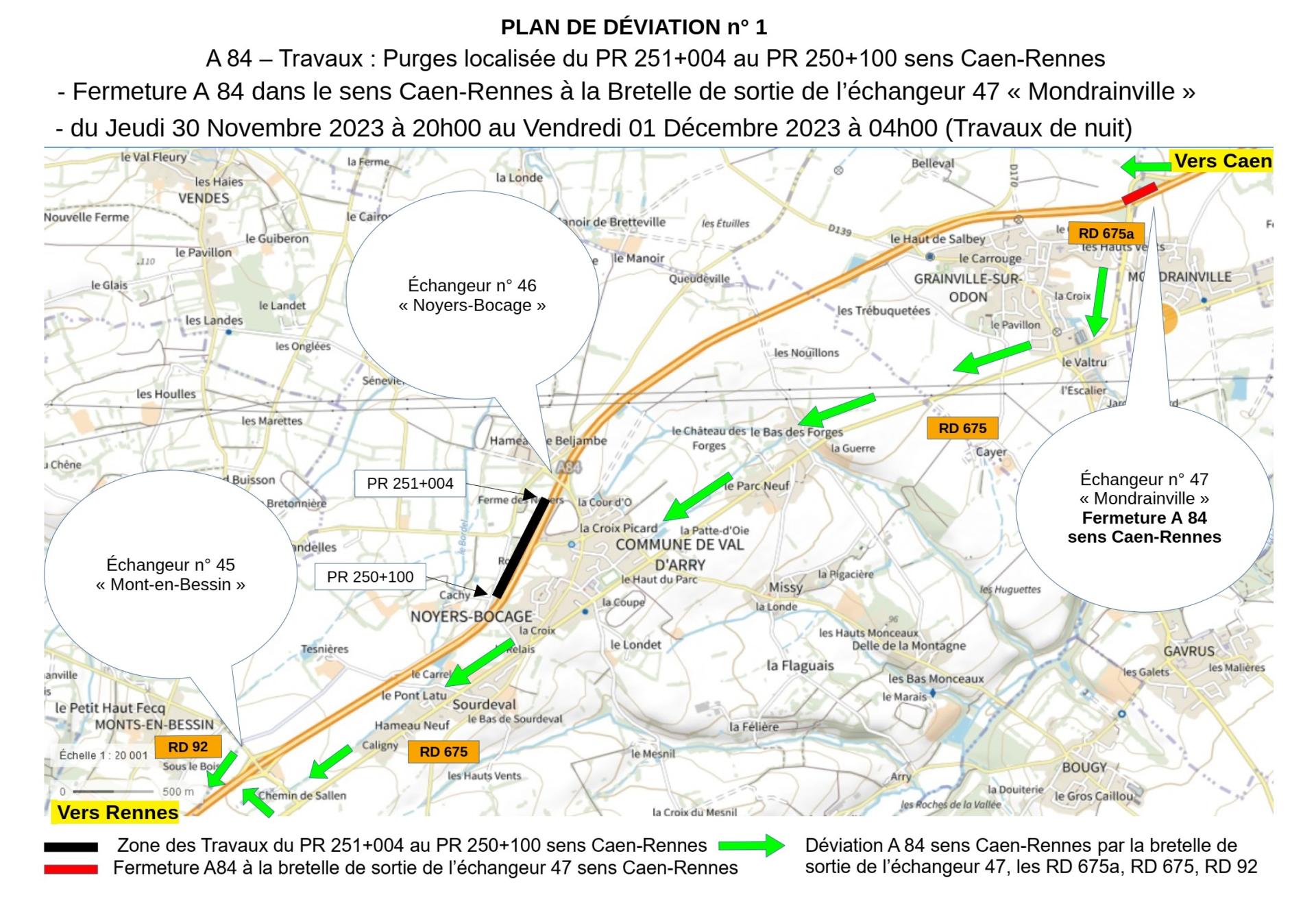 A84 fermeture de ech 47 a ech 45 sens caen rennes plan de deviation n 2