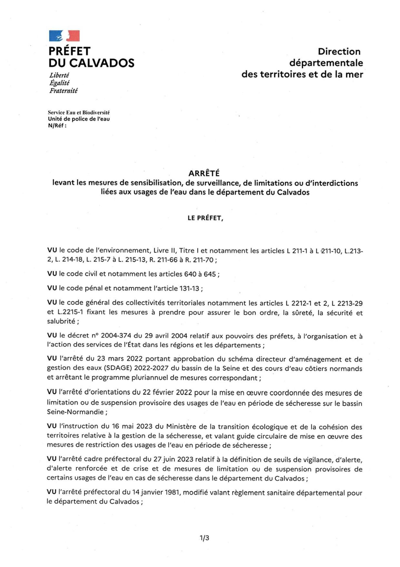 Ap de fin de limitation des usages de l eau a partir du 10 octobre 2023 p1