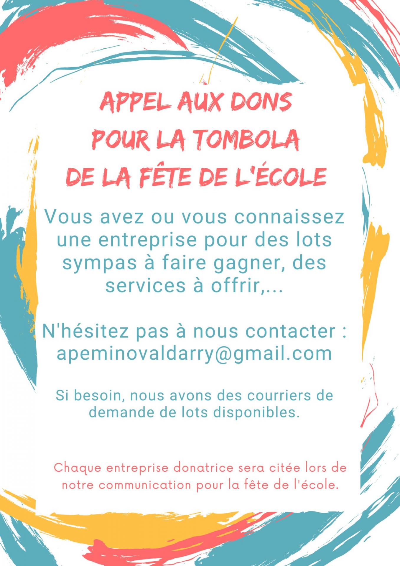 Appel aux dons - fête de  l'école 2023