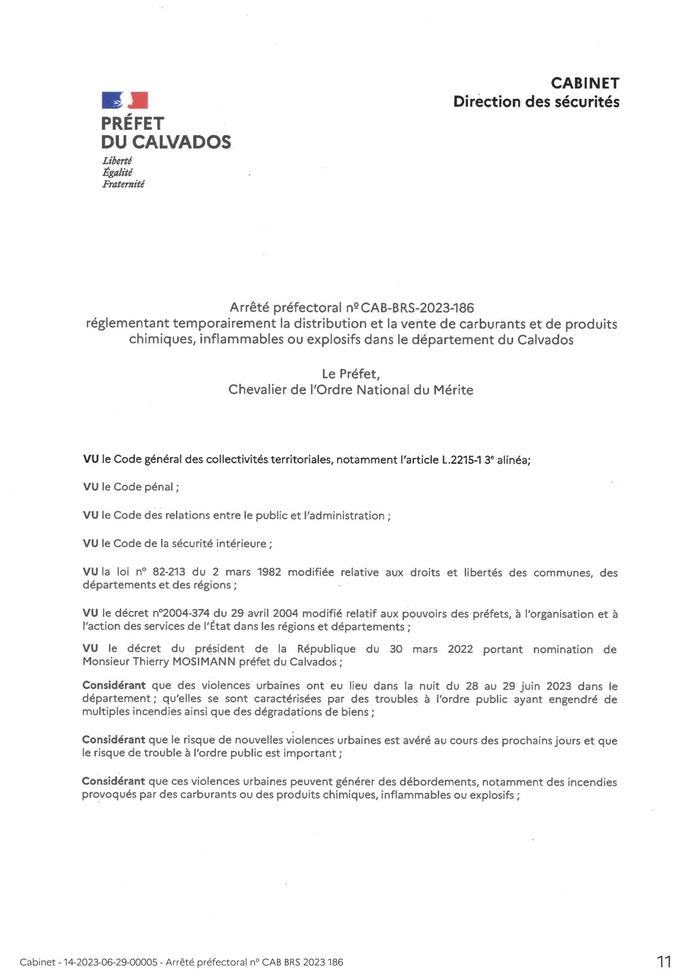 Arrete limitation vente produits inflammables et explosifs