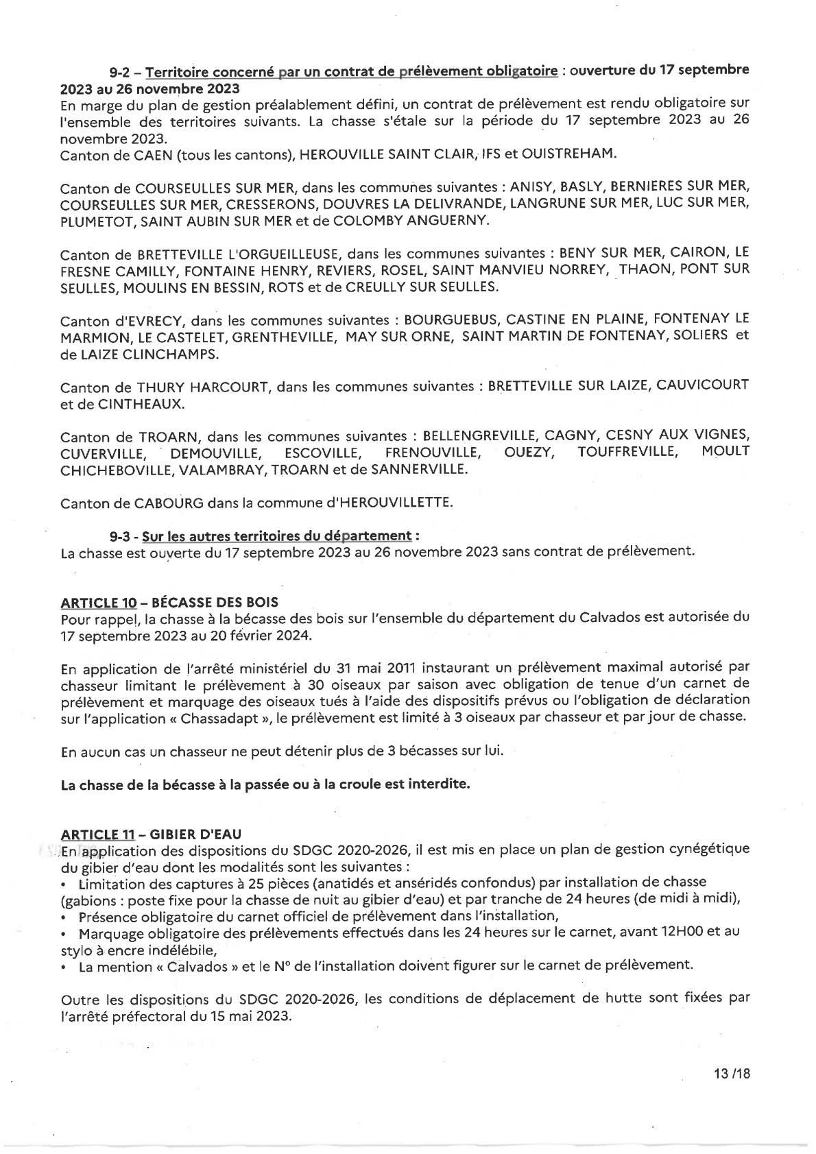 Arrete prefectorale sur la campagne de chasse 2023 2024 p13