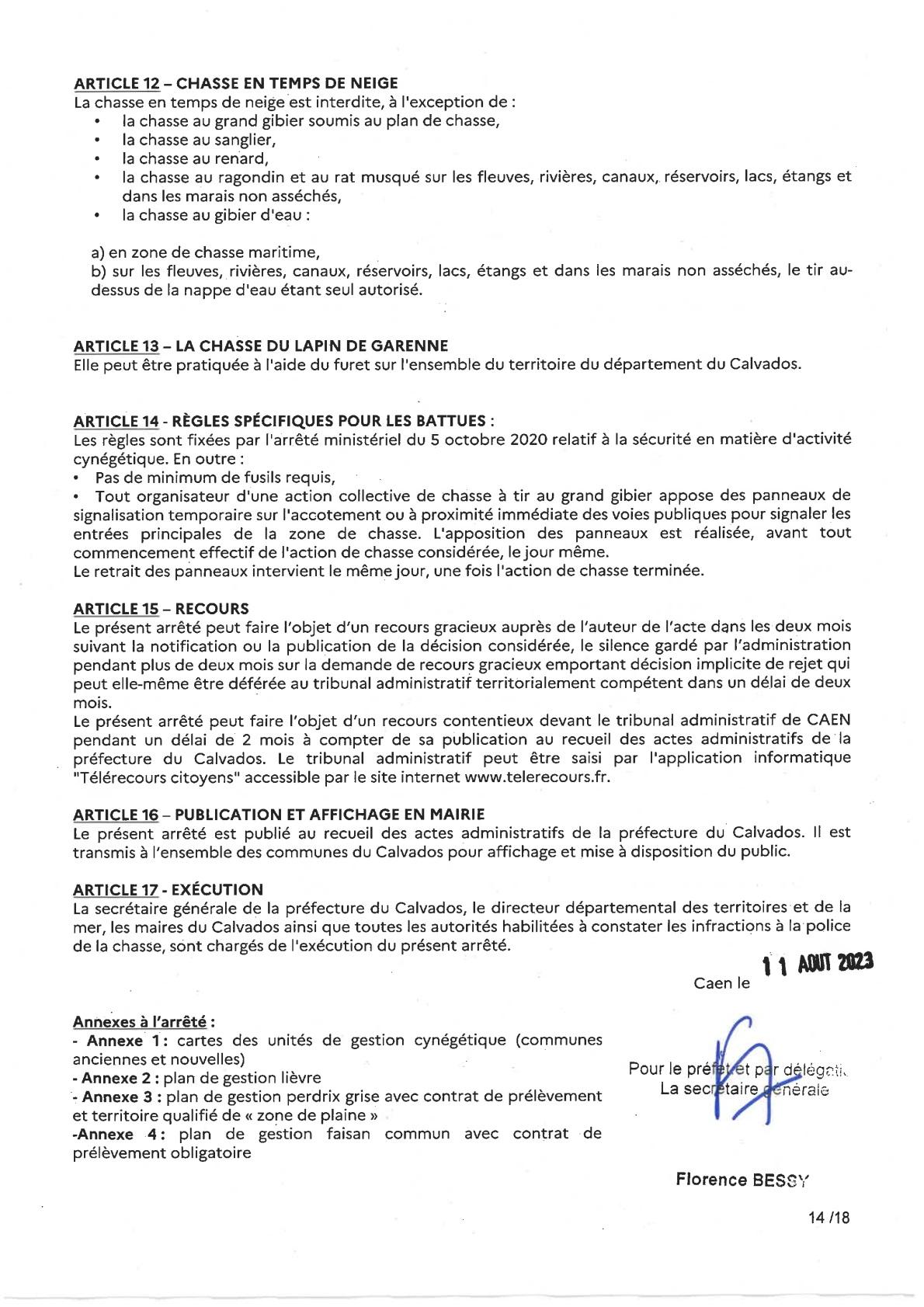 Arrete prefectorale sur la campagne de chasse 2023 2024 p14
