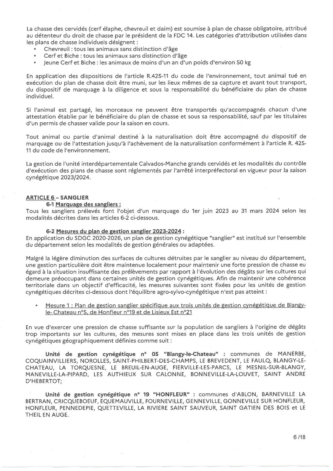 Arrete prefectorale sur la campagne de chasse 2023 2024 p6