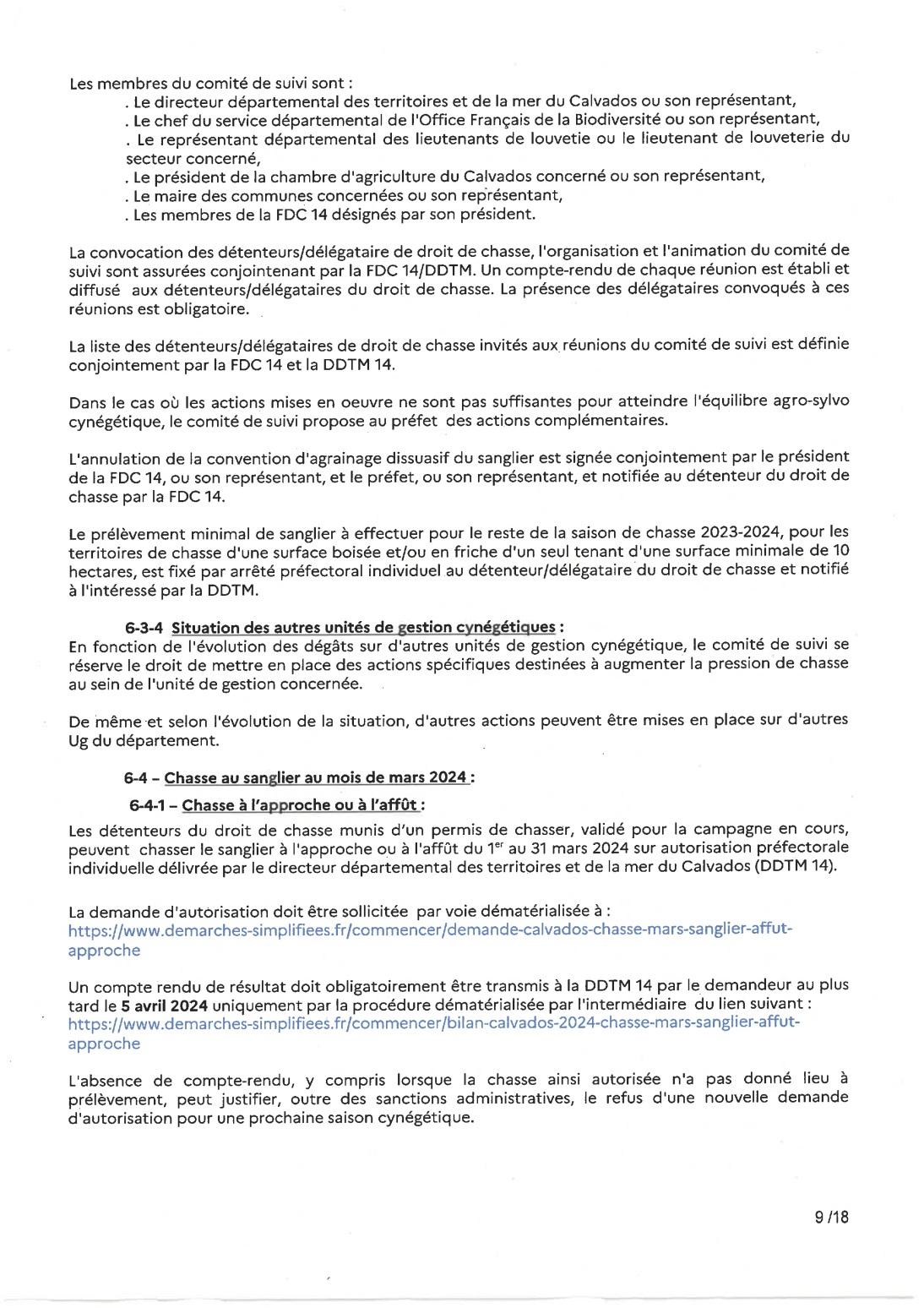 Arrete prefectorale sur la campagne de chasse 2023 2024 p9