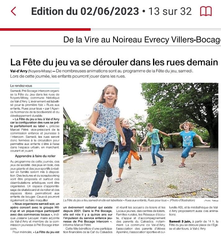 Article of sur la fete du jeu rues aux enfants rues pour tous du 03 juin 2023