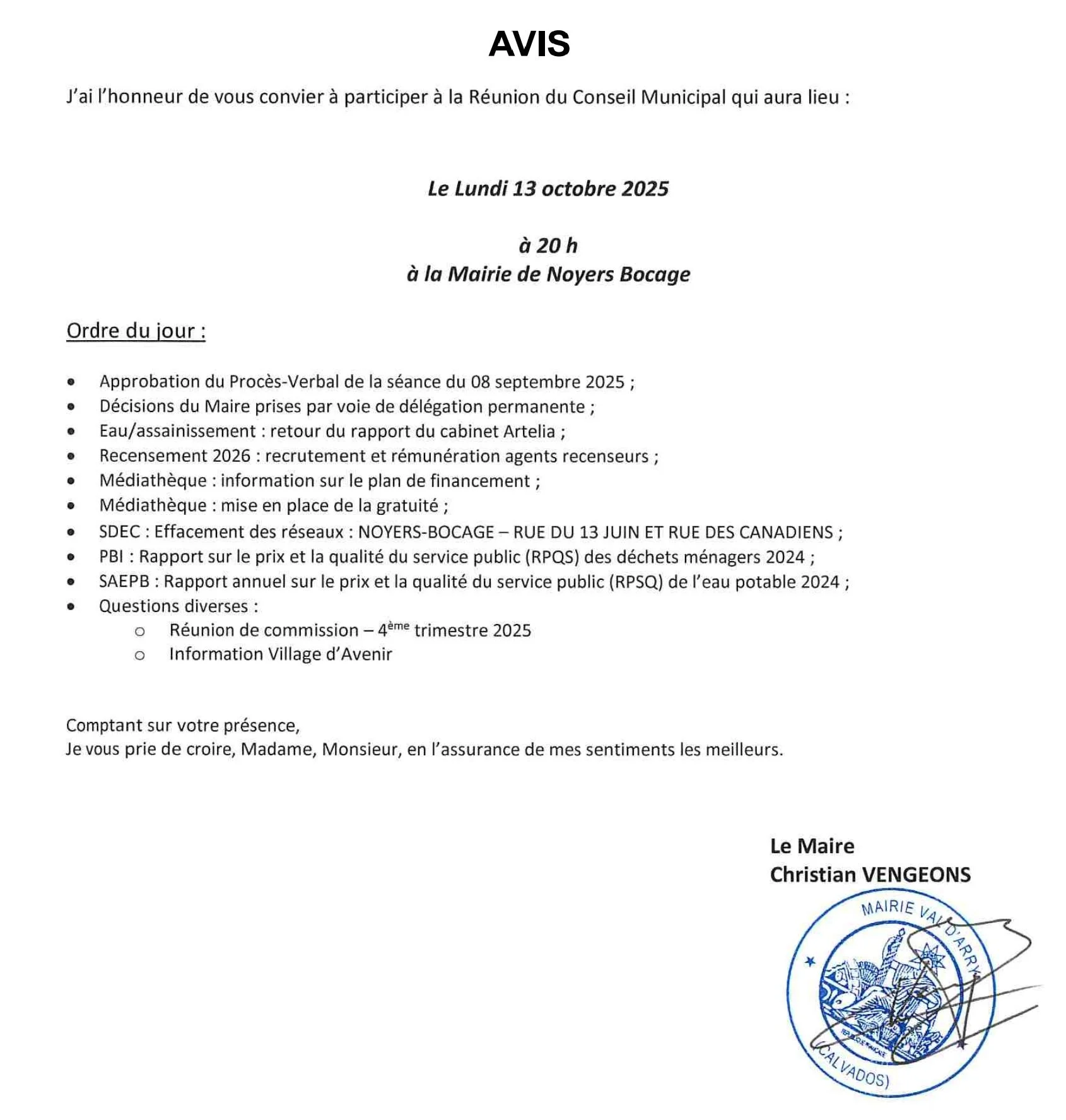 Avis cm 13 octobre 2025