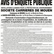 Avis enquete publique 19 septembre 20 octobre carrieres mouen