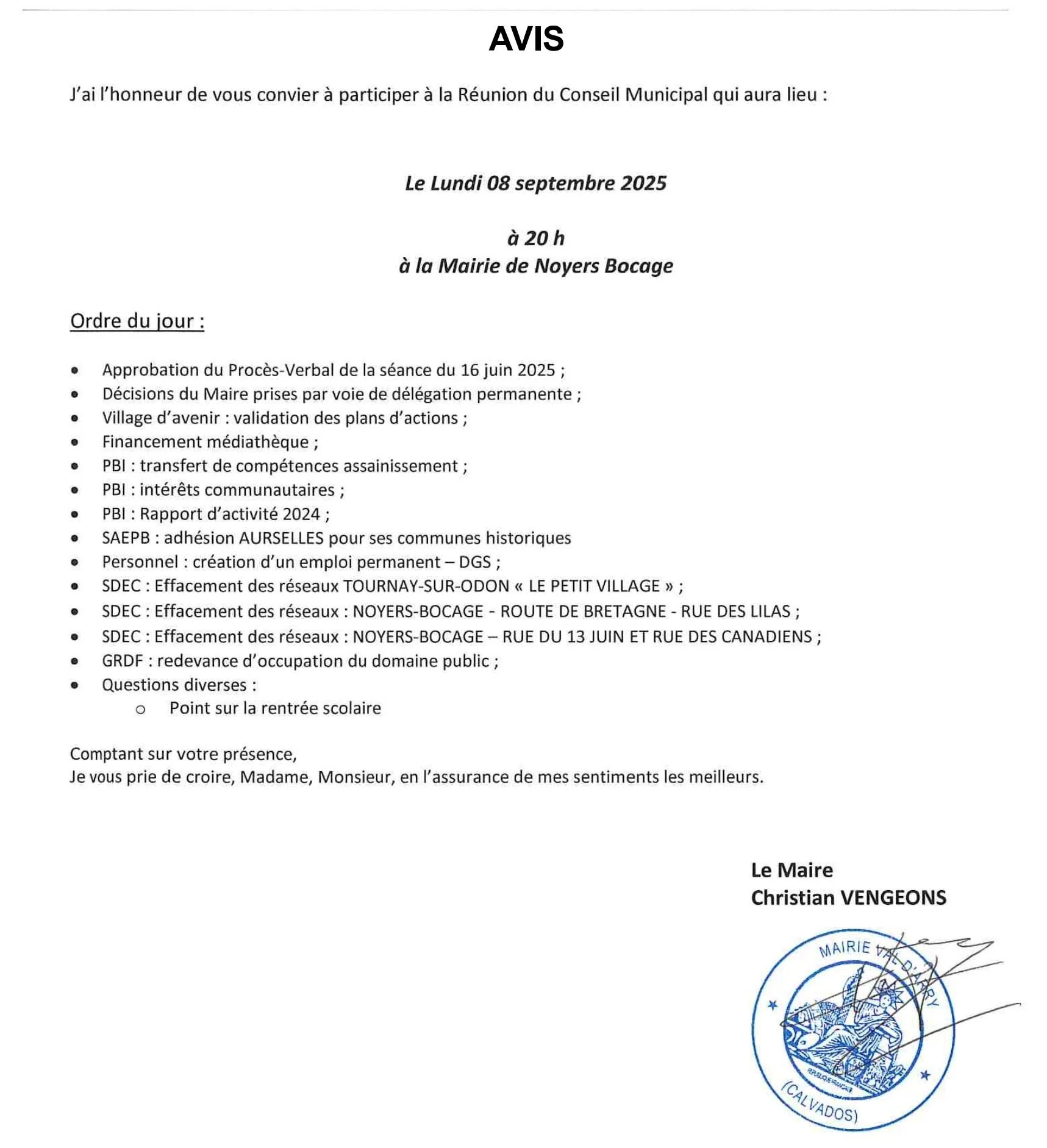Avis reunion conseil municipal 08 09 2025