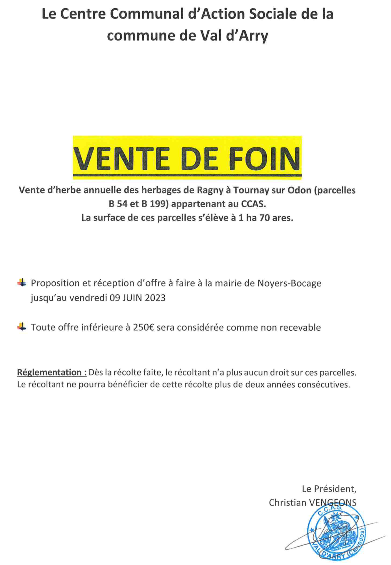 Mairie val d arry 20230602 vente de foin